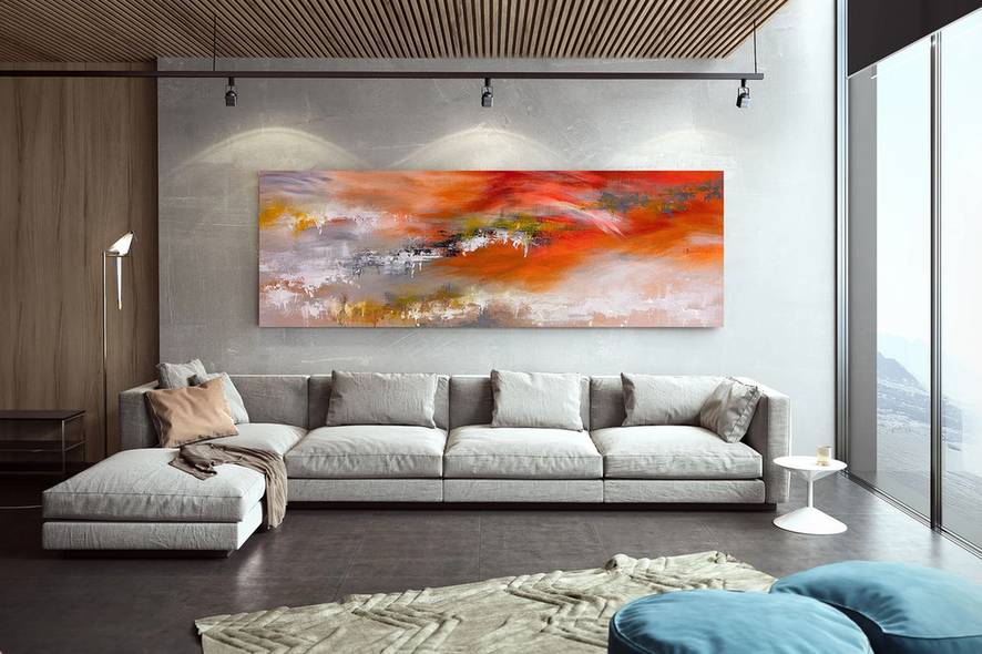Orange Handmade Painting Textured Colorful Abstract Canvas Wall Art INM1V